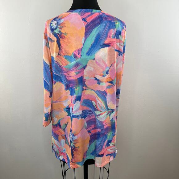 Soft Surroundings Felisa Tunic Top Pink Blue Watercolor Abstract Floral 2FD74 L - Picture 4 of 6